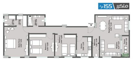 شقة 155م دور متكرر للبيع بحى النرجس الجديدة بالتجمع الخامس